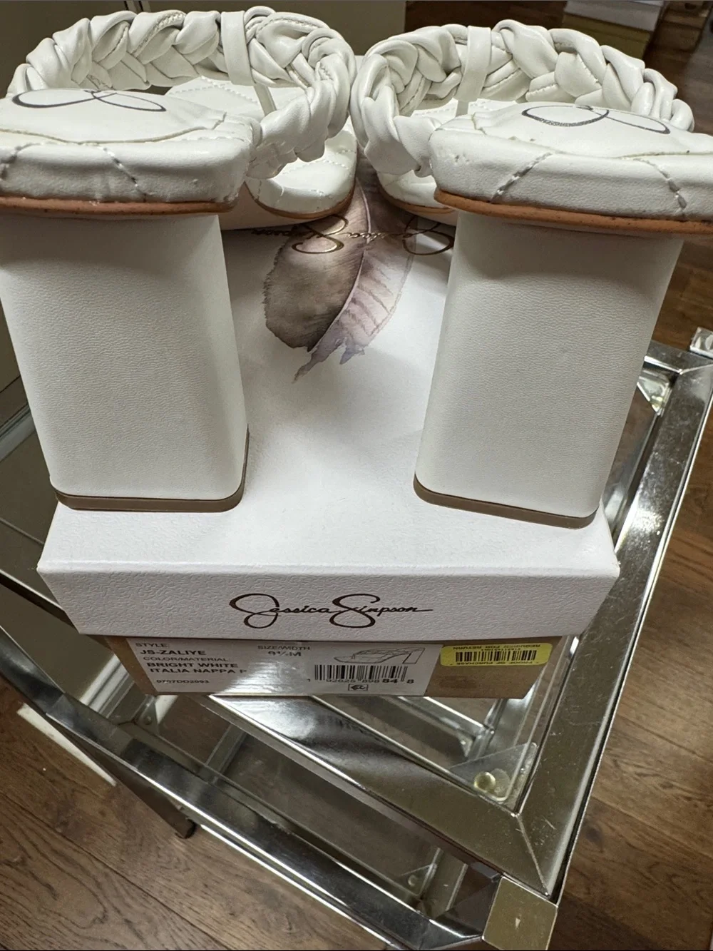 Jessica Simpson White Braided Square-Toe Heeled Sandals size 9 1/2 in White